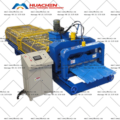 เครื่องยืดหยุ่น Chain Drive Trapezoidal สีกระจก Roof Tile Roll Forming Machine ด้วยกว้างแกน 70 มม.