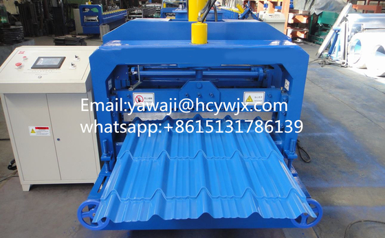 เครื่องยืดหยุ่น Chain Drive Trapezoidal สีกระจก Roof Tile Roll Forming Machine ด้วยกว้างแกน 70 มม.