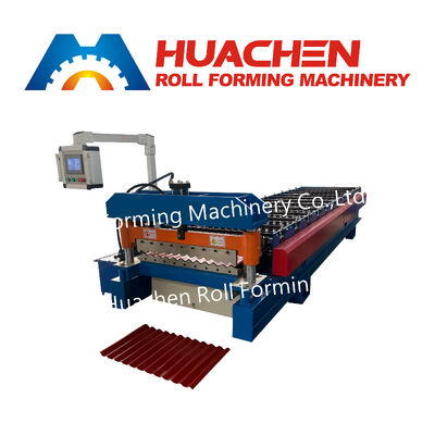 เครื่องขึ้นรูปแผ่นโปรไฟล์หลังคาสี่เหลี่ยมคางหมูแผ่นเหล็ก Ibr สายการผลิตเครื่องขึ้นรูปม้วนแผงหลังคา