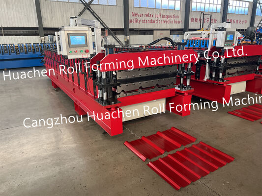 เครื่องปั้นแผ่นหลังคาแบบ Trapezoidal Roll แบบอัตโนมัติเต็ม สําหรับแผ่นหลังคาโลหะ