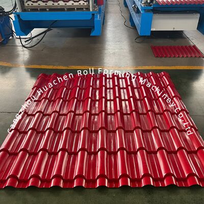 เครื่องขึ้นรูปลอนกระเบื้องเคลือบขนาด 1200 มม. พร้อมลูกกลิ้ง 18 ลูก กำลังไฟ 5.5KW สำหรับกระเบื้องหลังคา PPGI/GI